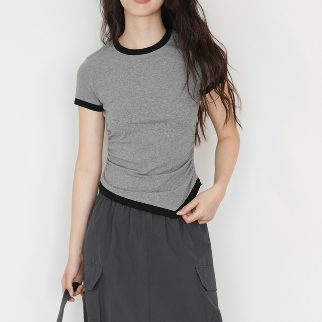 asymmetry hemline color-block t-shirt L0276