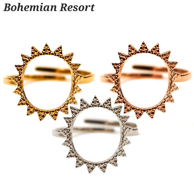 ボヘミアンリゾート Bohemian resort リング 金属アレルギー対応 太陽 SUN フリーサイズ 指輪 ステンレス ステンレス メンズ レディース シルバー ゴールド ピンクゴールド インスタ (mnk13)