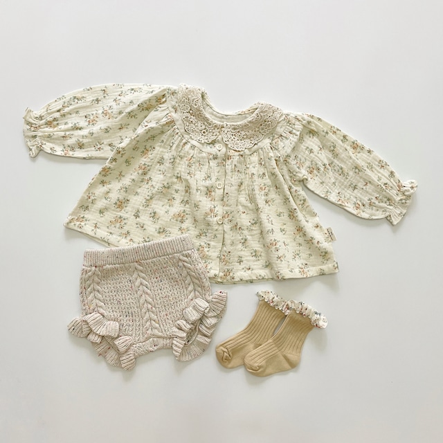 【Last 110cm】lace collar natural blouse