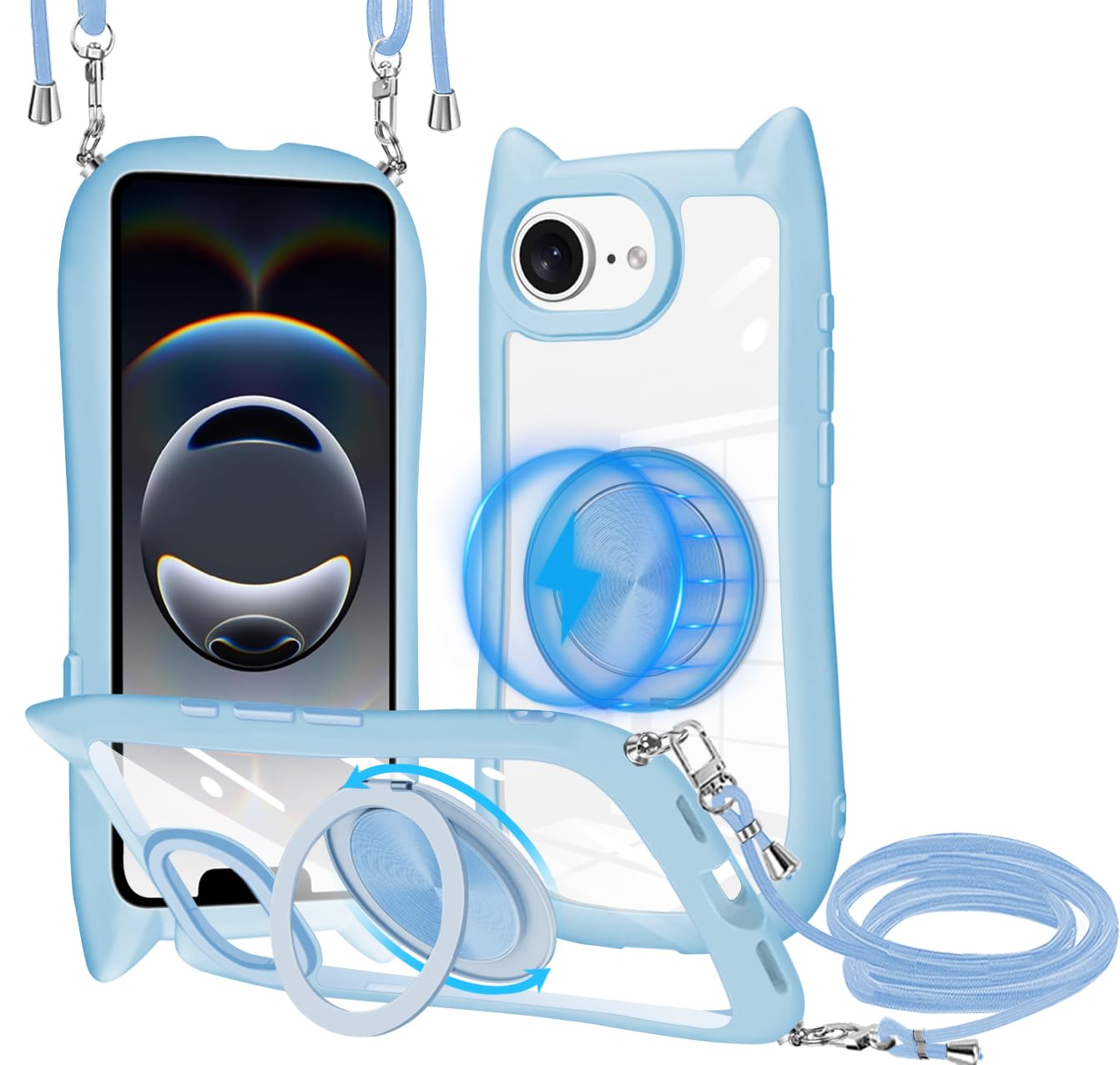 対応 iPhone 17e/16e ケース MagSafe対応 360度回転スタンド 米軍MIL規格 耐衝撃 PC+TPU