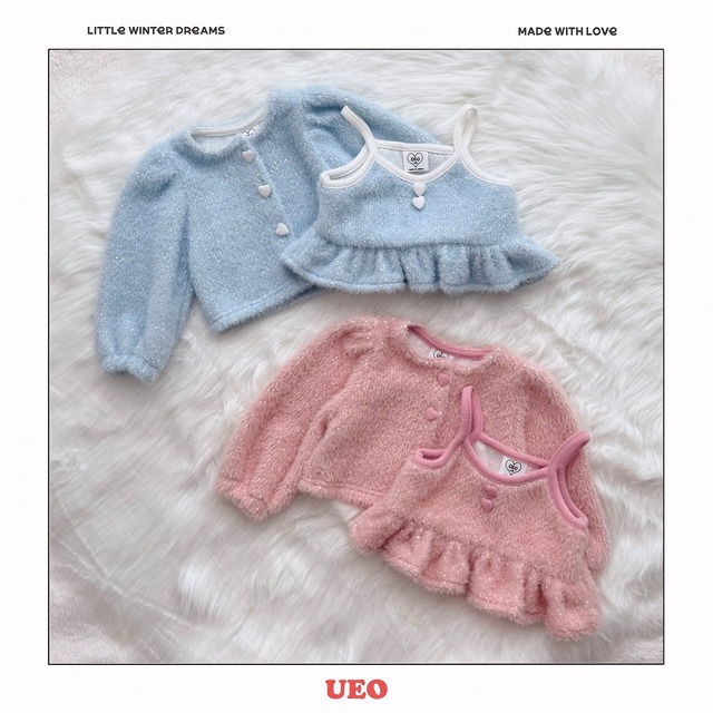 [ 予約 ] UEO - popo heart cardigan set ( 75-125cm ) | Kuu baby & kids