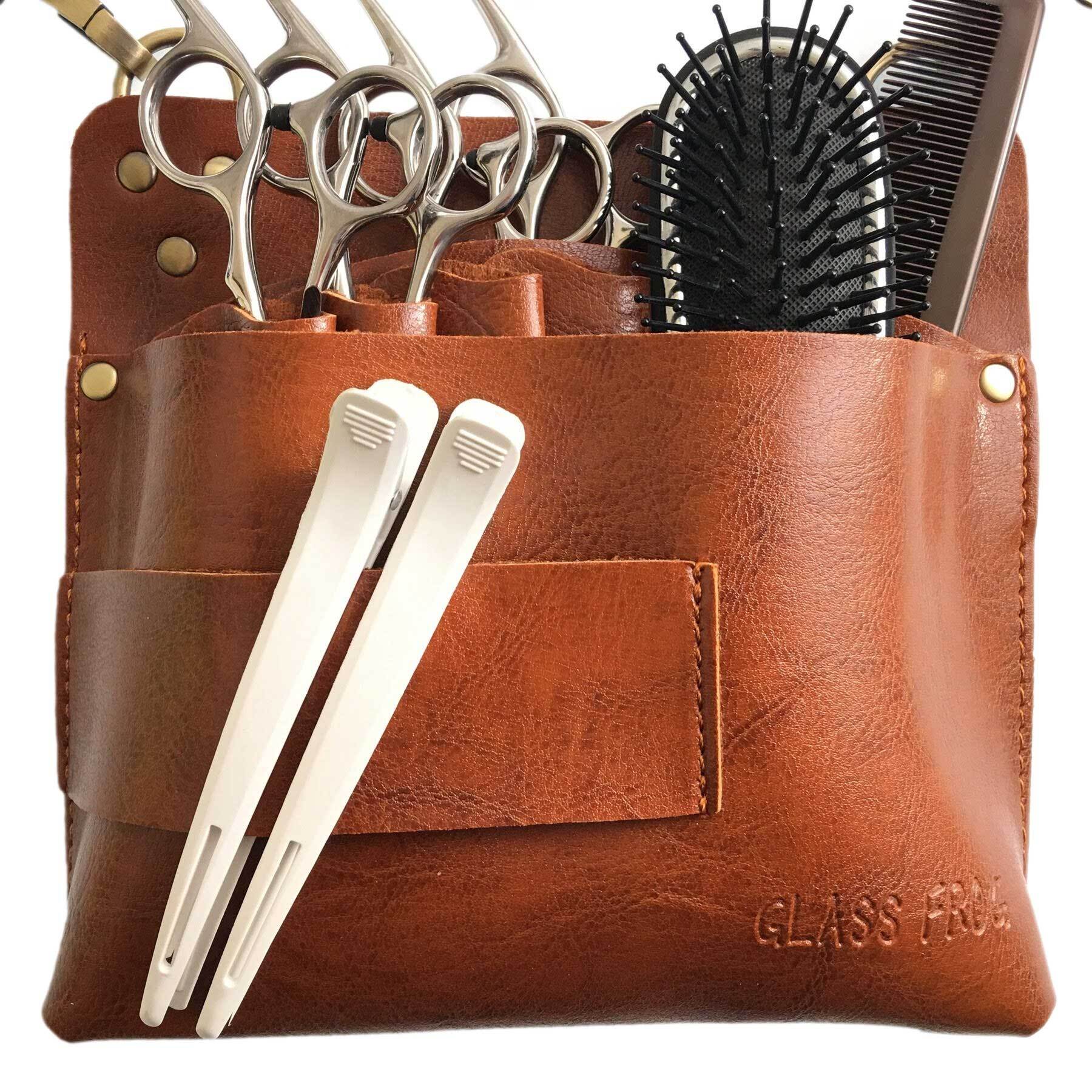 シザーケース ブラウン ハサミ7丁 スクエア型 PUレザー 美容師