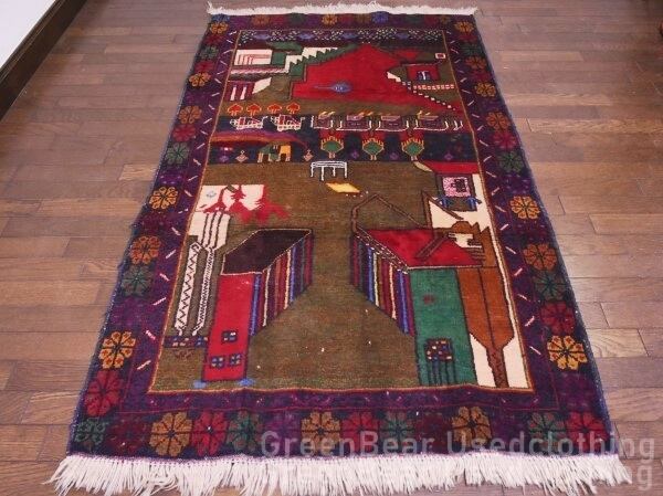 RAGU031 寛ぎスペースに◎トライバルラグ 144cm×85cm ウール絨毯