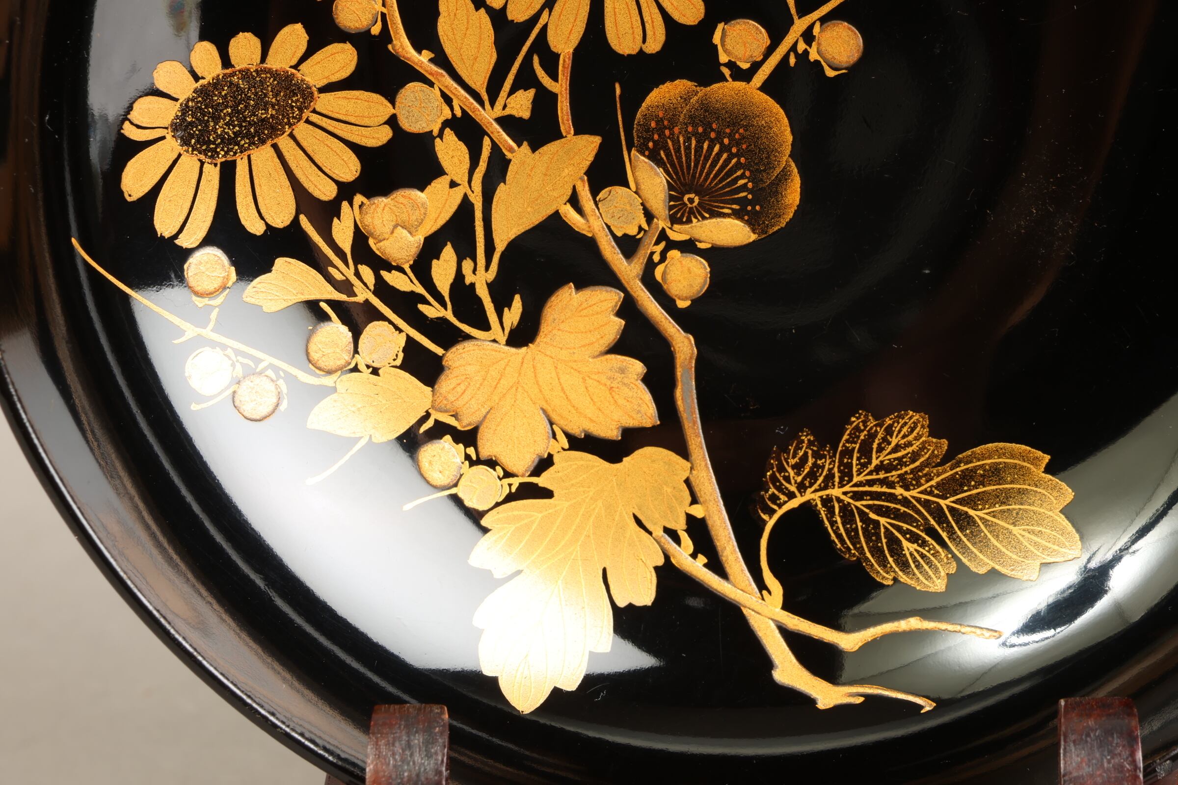 【CM538】天然木漆塗 四君子 草花 金蒔絵 黒塗椀 五客 大正昭和 黒塗 四君子蒔絵 吸物椀 | (有)新原美術