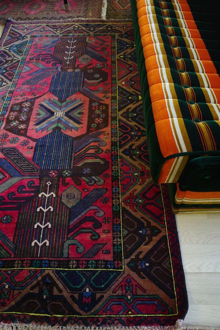 No.125 ヴィンテージラグ トライバルラグ バルーチ族(202×106cm)ウール 赤・茶