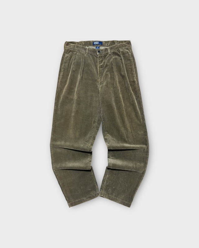 【VINTAGE】1990’s “Polo by Ralph Lauren” 2-Tuck Corduroy Trousers Olive MADE IN MEXICO