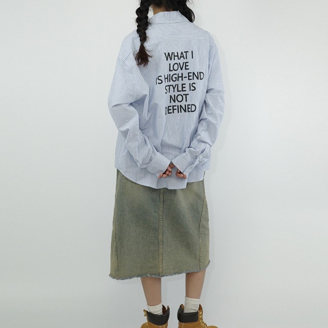 back lettering stripe shirt　バックレタリングストライプシャツ　J0290