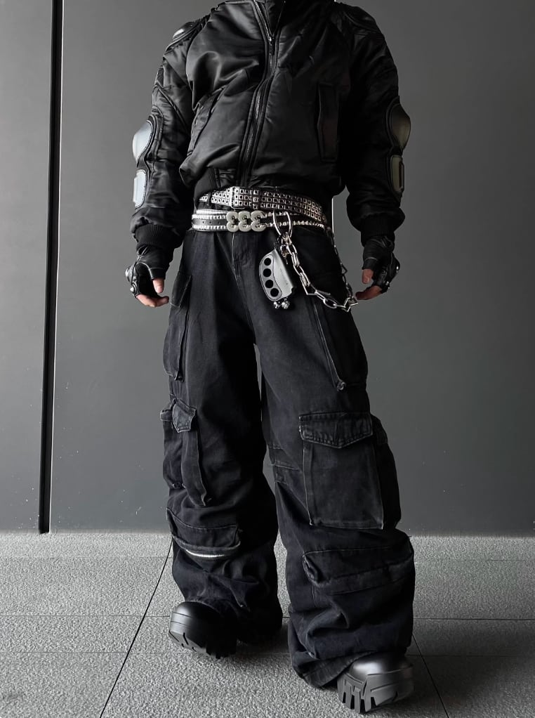 Multi pocket street denim pants 0013