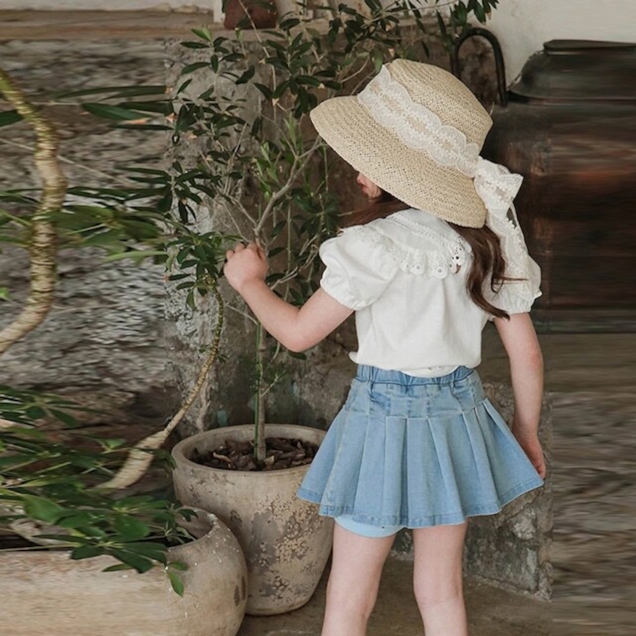夏ボタン付きデニムプリーツインパンスカート