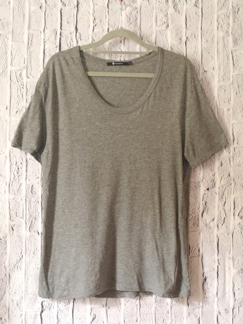 美品◆T by Alexander Wang アレキサンダーワン メンズ オーバーサイズ ビッグシルエット Uネック 半袖 カットソー Tシャツ 灰 S◆ 定番♪