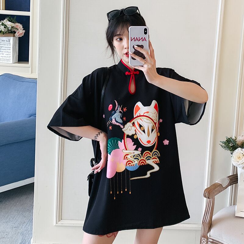 【新作】【送料無料】 マタニティウェア2020夏の新しい改良されたチャイナドレススタンドカラードレスファッションプリントミドル丈マタニティドレス-アリババ サマー 夏物 expec293440214190