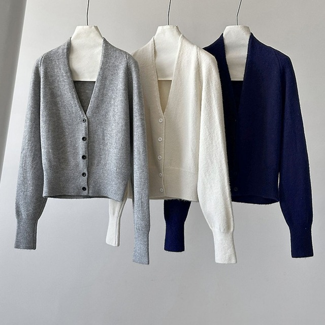 v neck knit cardigan　j-0072