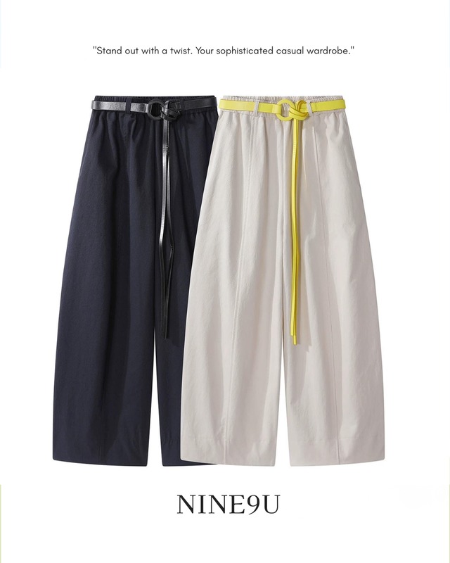 high waist belt wide cropped pants 3color【NINE0256】