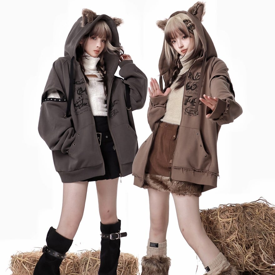 パンクロリィタ ウルフ フーディ 厚手スウェット Y2K ストリートファッション