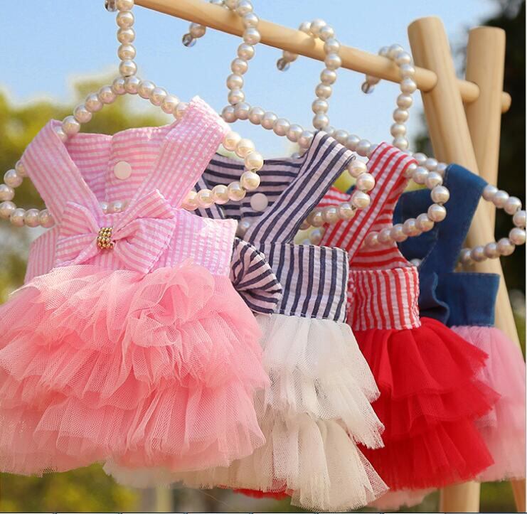 春夏新作 犬服 ペット服 ウェディングドレス ペットワンピース ストライプ 犬の服 ワンちゃん服 ペット用品