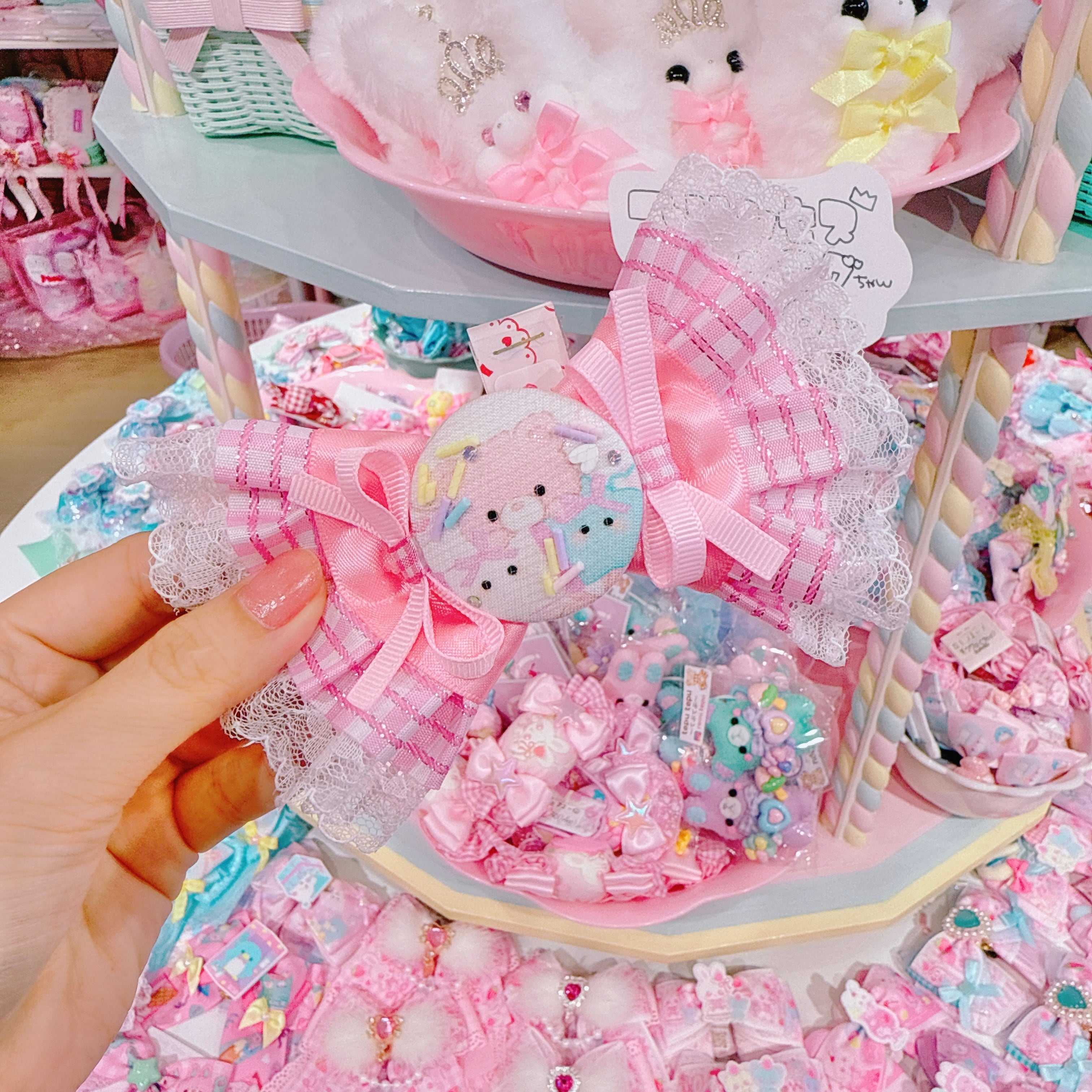 【R14】50-10くるみキャンディリボンヘアクリップ（ポニータイプ）