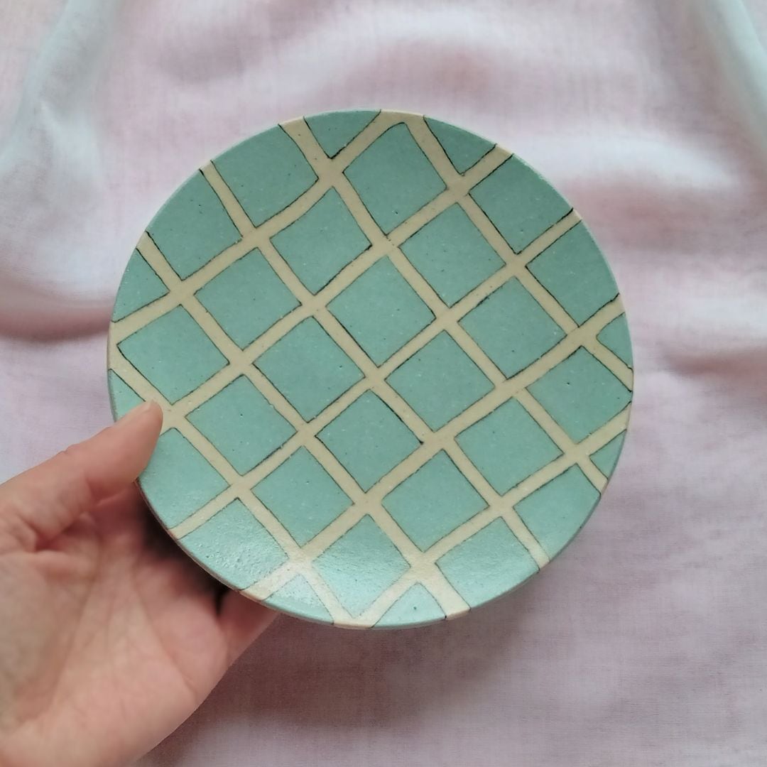 格子パターン5寸皿 田中ちあき