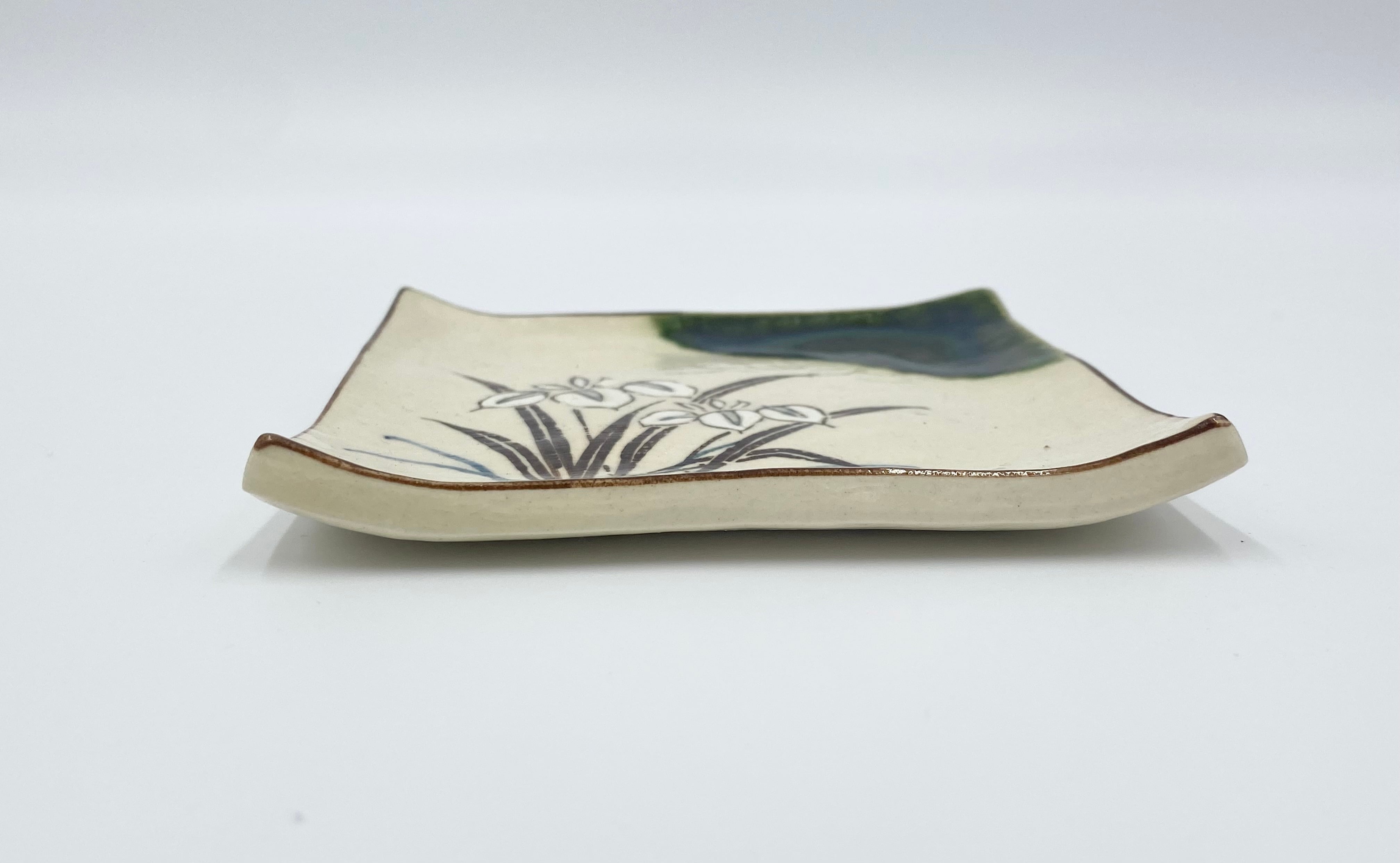 昭和レトロ デッドストック 雲錦模様 角小鉢 5個セット アウトレット】昭和レトロ 正角皿 季節植物絵 12×12cm