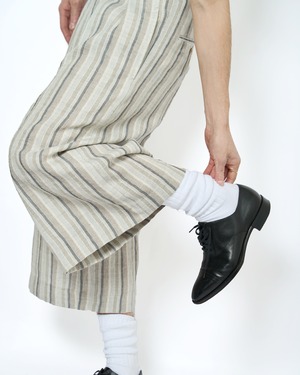 m's braque "CROPPED TUCKED BAGGY PANTS〔BEIGE/GRAY STRIPE〕"