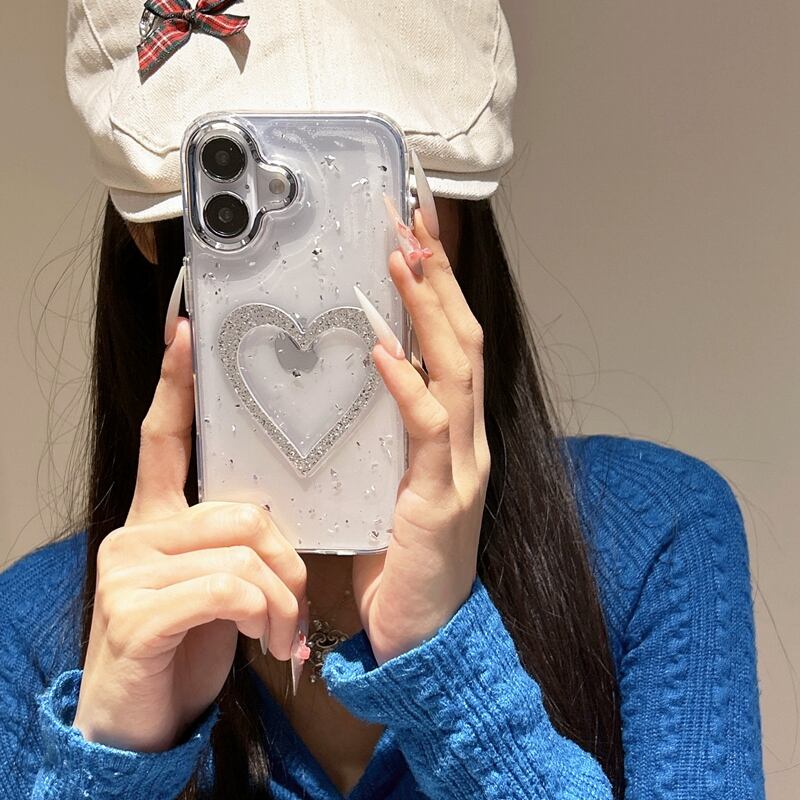 iPhone16-11まで対応】きらきらハートが大人可愛い◎グリッターラメ