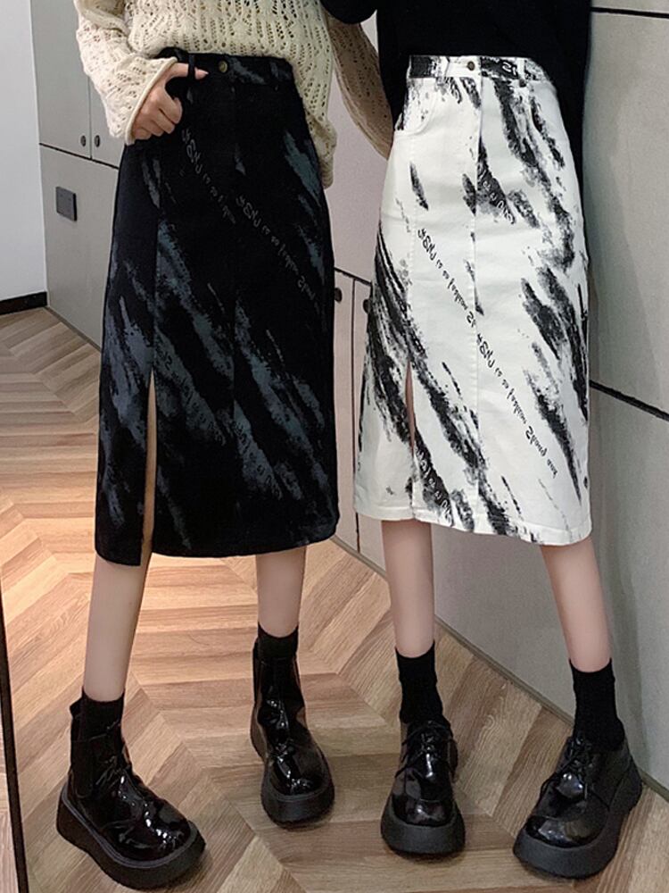 スカート スプリングオータムハイウェスト薄手Aラインロング 春物 秋物 試着室68098442673