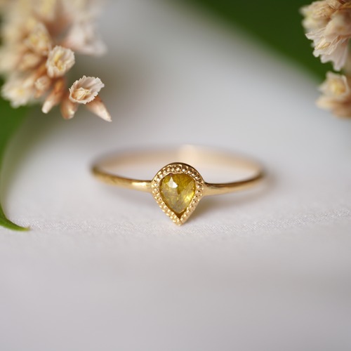[送料当方負担] K18 Pear shape Clear yellow Diamond ring(0.337ct,R085_PDia)