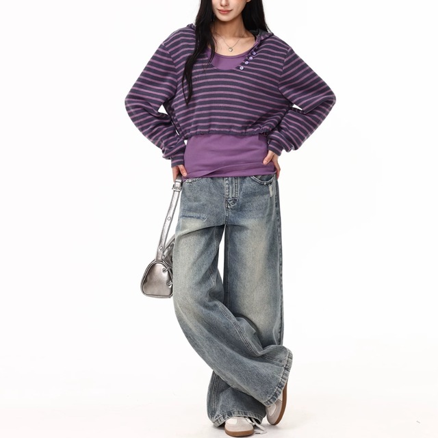 layered-look long tee with a hood　レイヤードフード付きロンティー　J2151