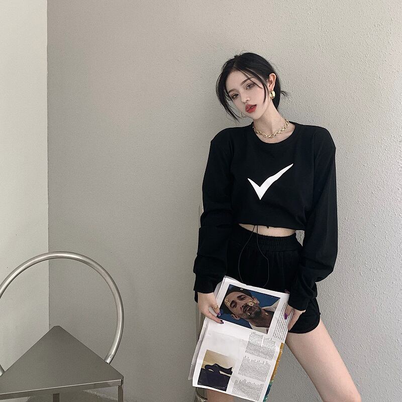 ショートルーズ長袖セーターレディース2020年秋冬新作ブラックジャケットシックシックトップインタイド ブラックストロベリース12425718440