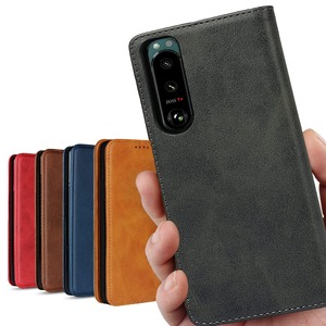 【努力特価】iCoverCase スマホケース 適用 エクスぺリア 5 IV ケース 手帳型 カバー レトロ ブラック