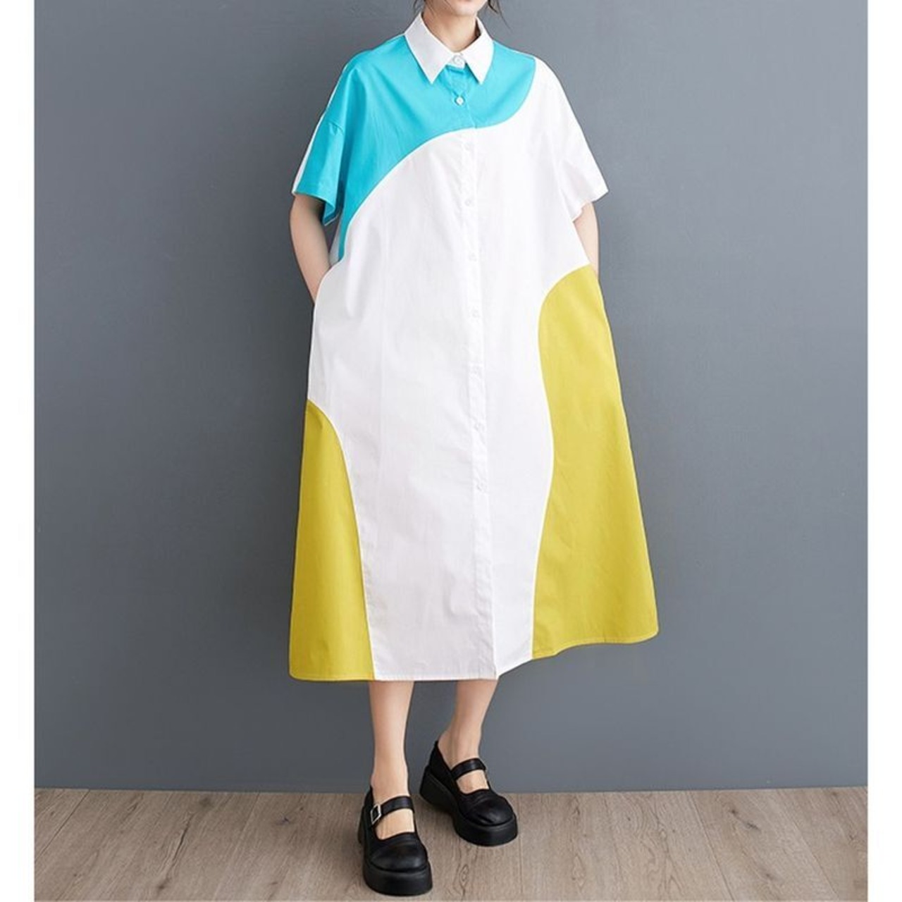 カラーブロック ロングワンピース  30095