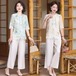 涼しく楽ちんセットアップ レディース 夏 お母さんの夏服綿麻スーツ2024新中式老年女性の夏の半袖国風シャツ2枚セット ルームウェア セットアップ スウェット上下セット スーツ