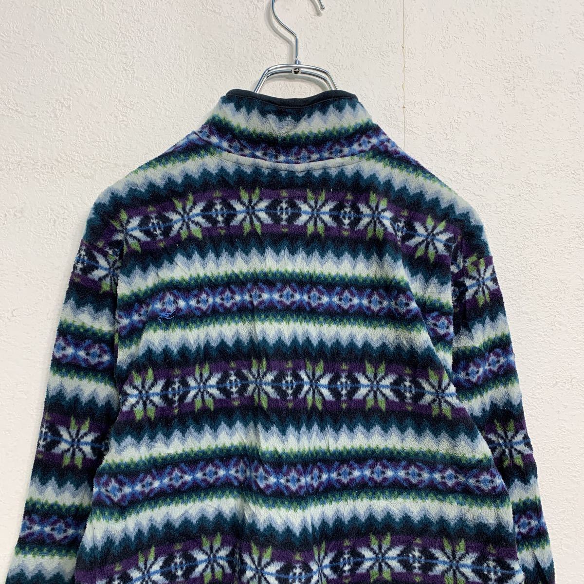 MICRO FLEECE フリースジャケット L パープル ブルー ノルディック柄