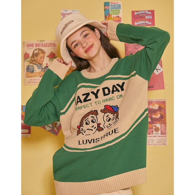 [LUV IS TRUE] LZ LAZY KNIT(GREEN) 正規品  韓国 ブランド ニット bz20012906