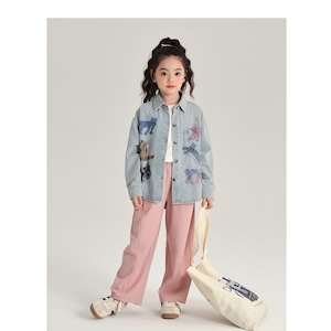 秋ウォッシュ手描き落書きデニムシャツ