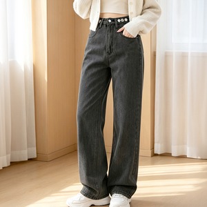 デニム パンツ レディース 韓国 ジーンズ 大人 カジュアル シンプル ウエスト調整可能 おしゃれ 春夏秋冬 ハイウエスト 美脚 ストレート 大人可愛い 大人女子 [LS-CFP014]