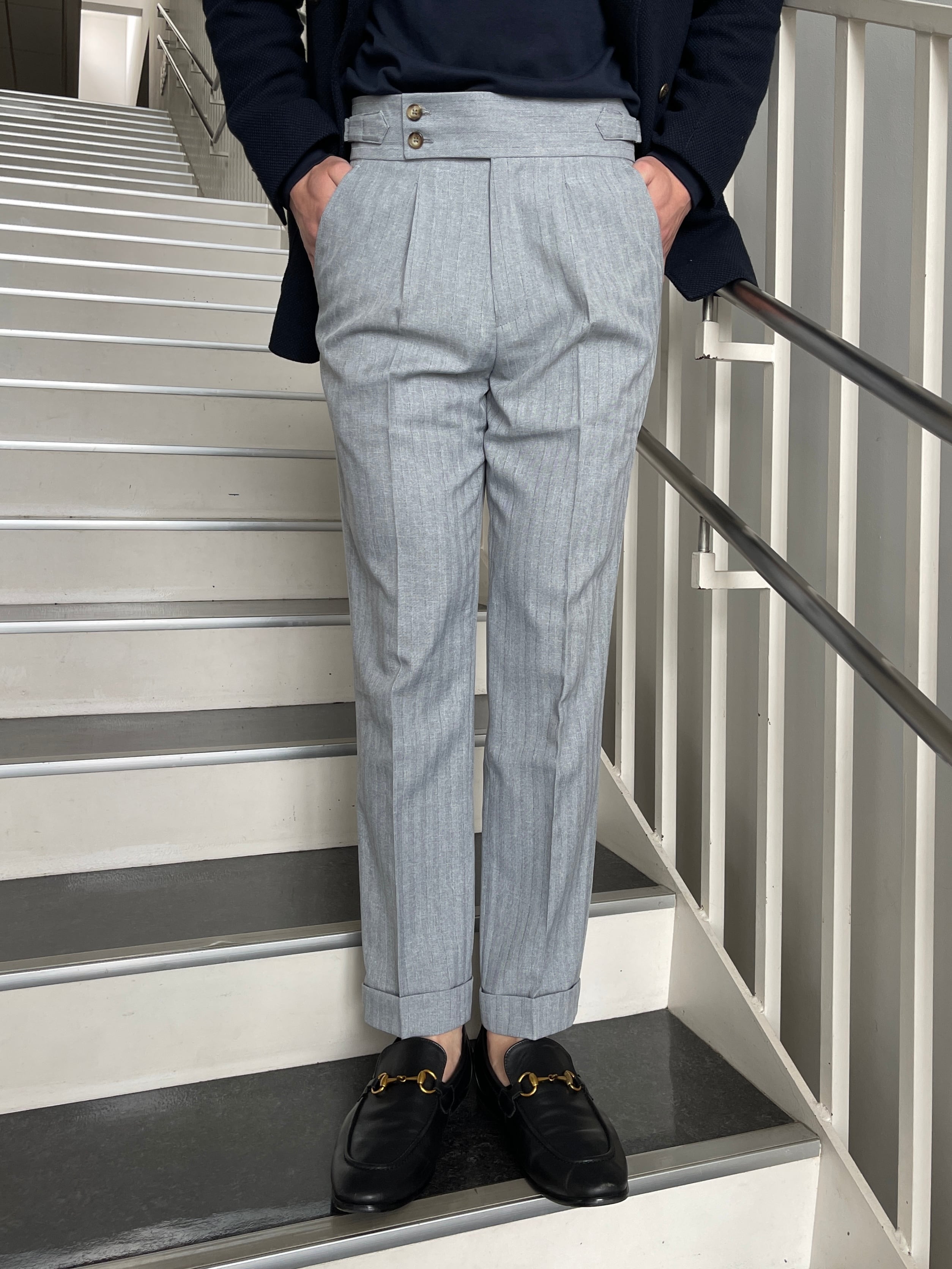 ベルトレススラックス【ライトグレー】