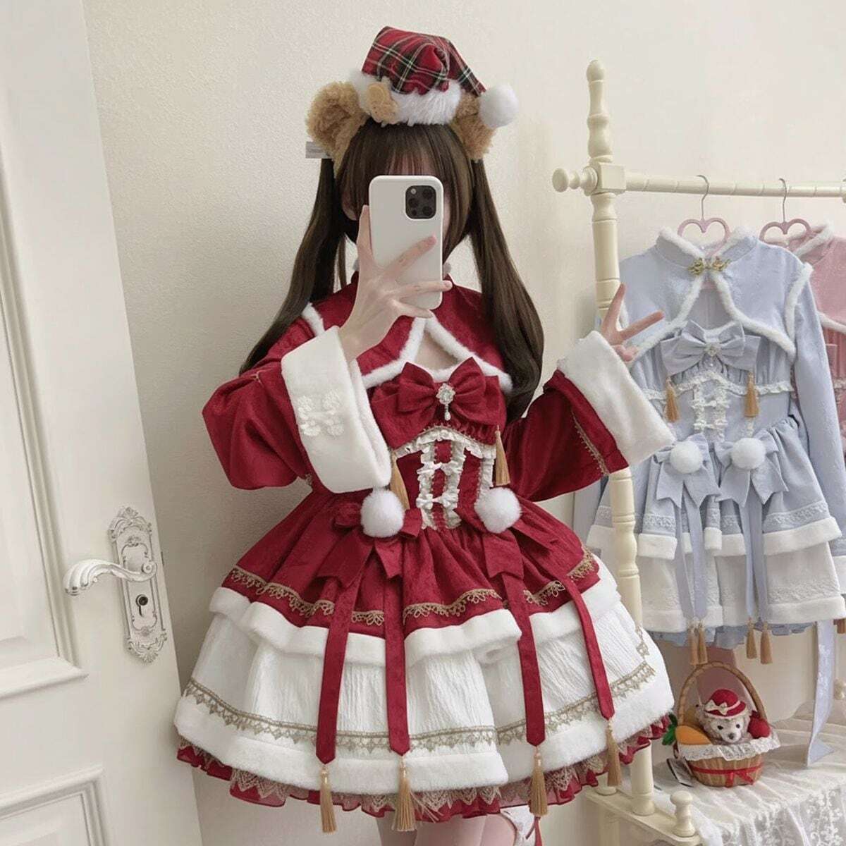 中華ロリィタ】冬ロリータ クリスマス風フルセットアップ｜ケープ付き