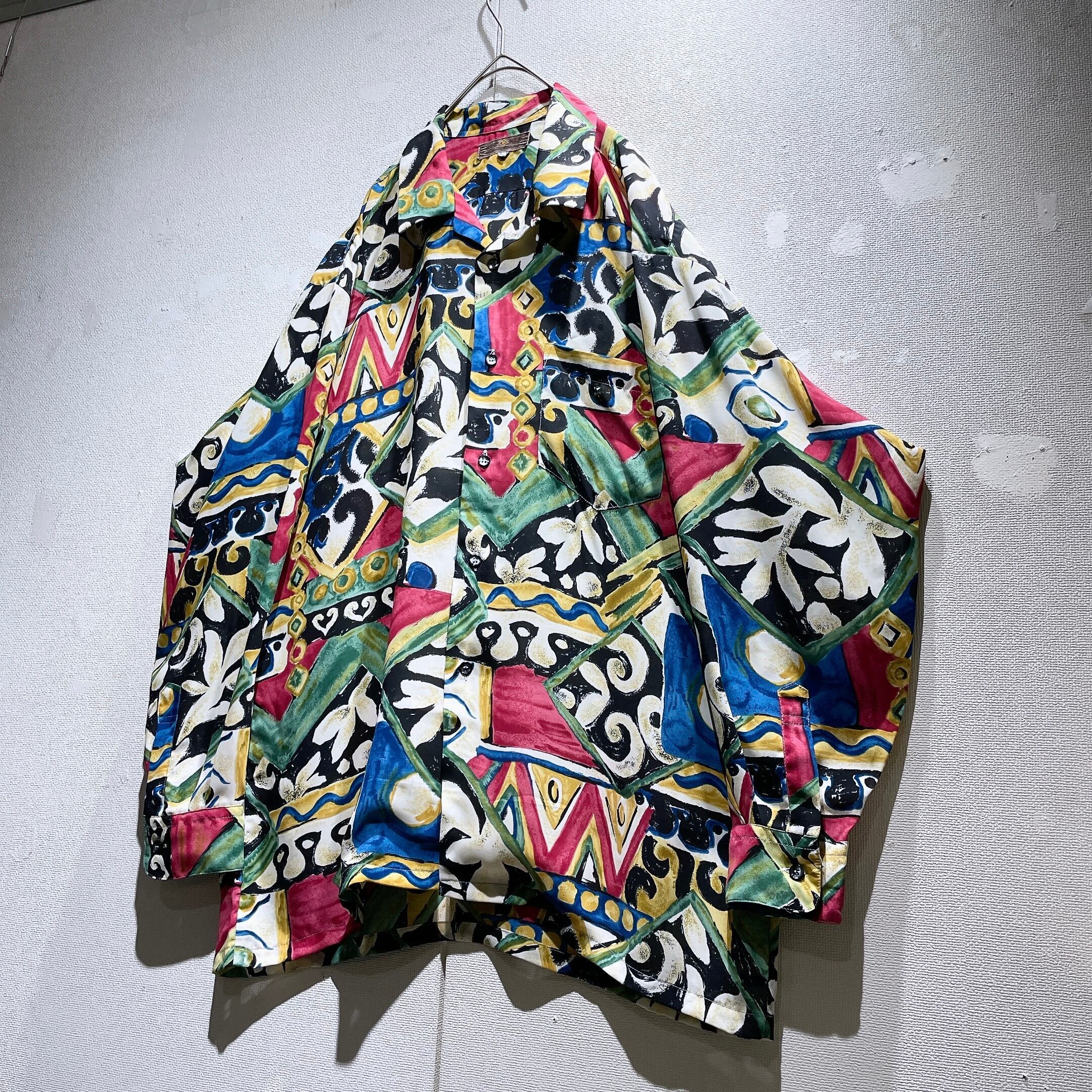 1990s Psychedelic art pattern Design vintage Drape loose Open collar shirt