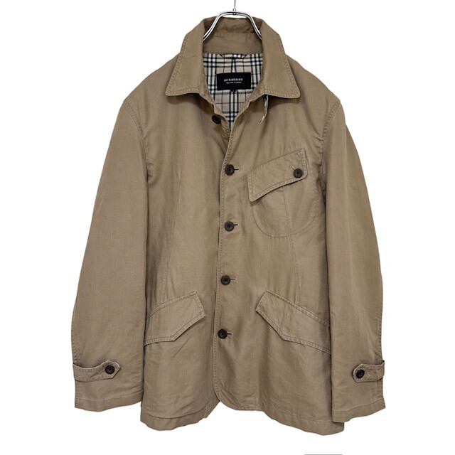 中古 バーバリーブラックレーベル BURBERRY BLACKLABEL サファリジャケット風 リネン コットン ジャケット クリーニング済み ベージュ メンズ Lサイズ