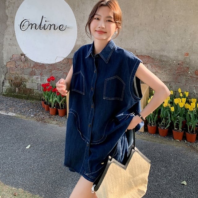 予約販売】セットアップ シャツ ショートパンツ デニム 上下