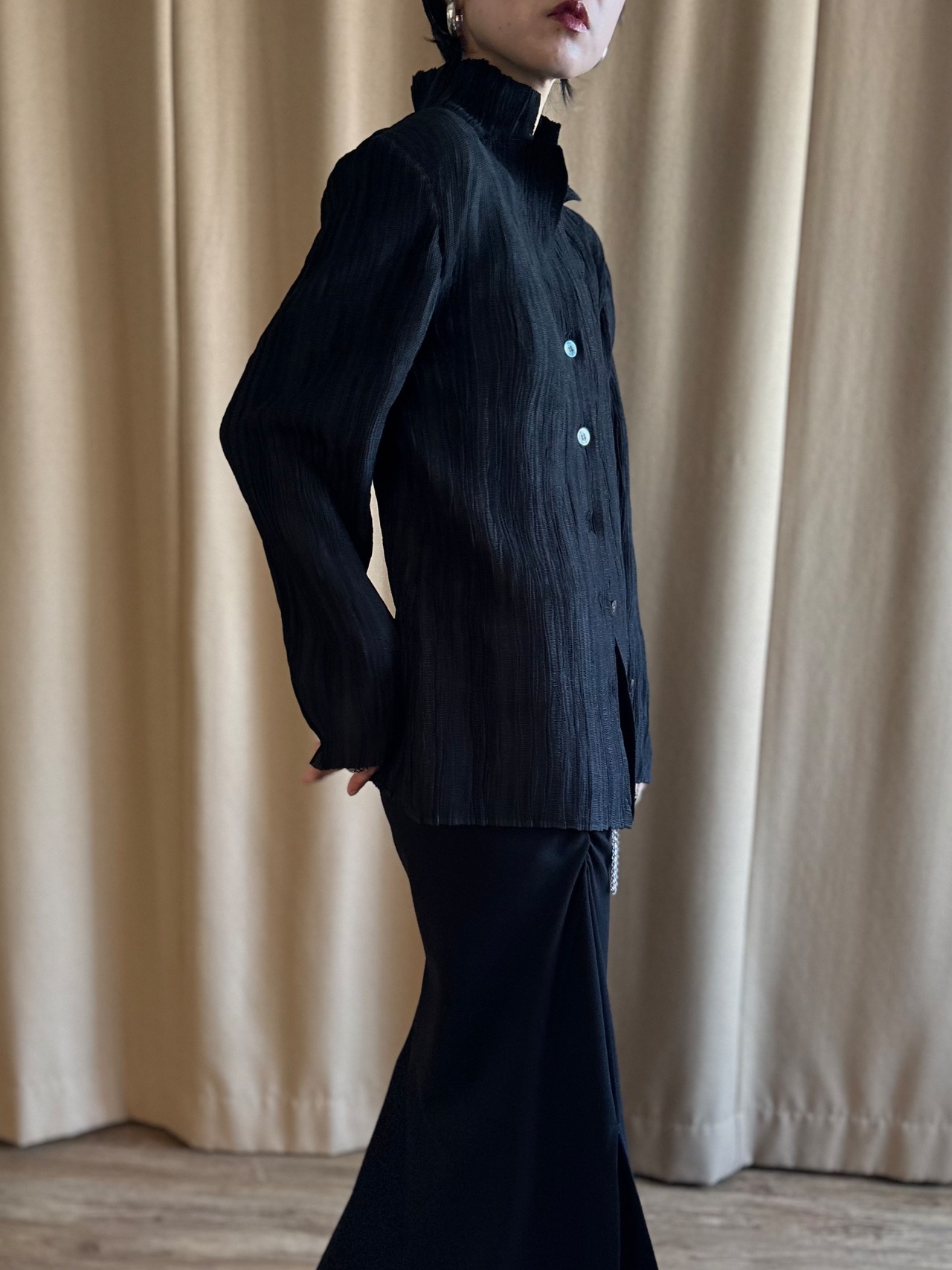 mode black pleats shirt-5182-3