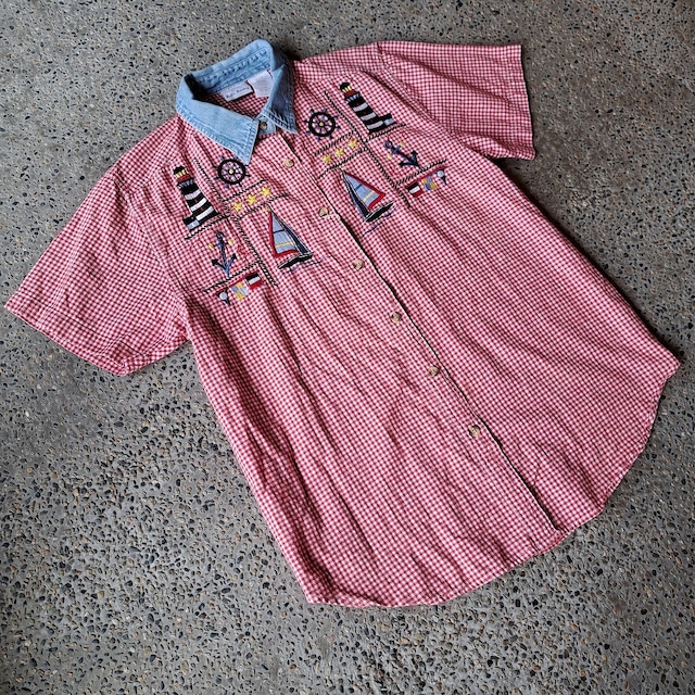 刺繍 チェックシャツ used [207095]