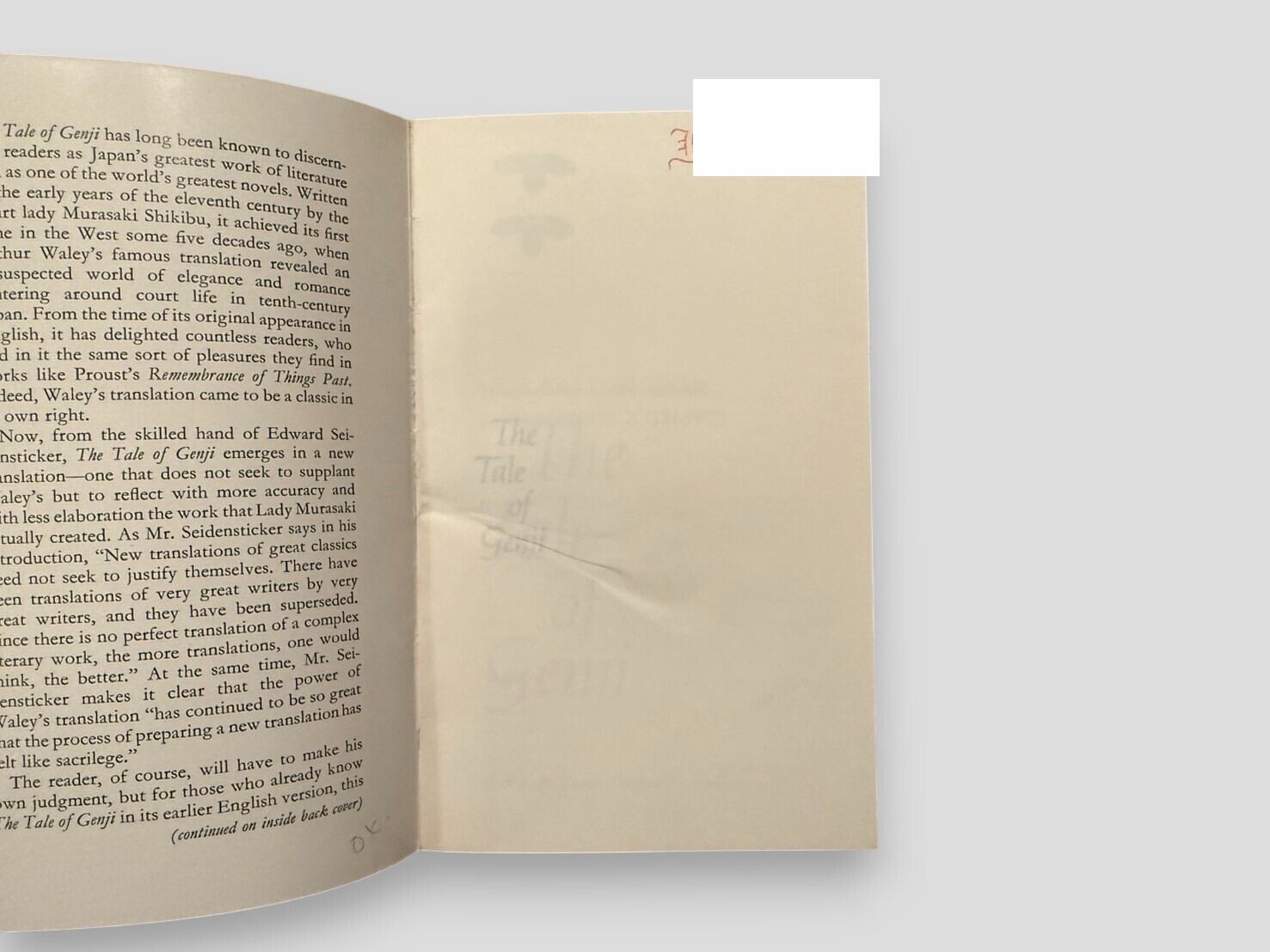 SJ785】【FIRST TUTTLE EDTION】The Tale of Genji（Genji Monogatari