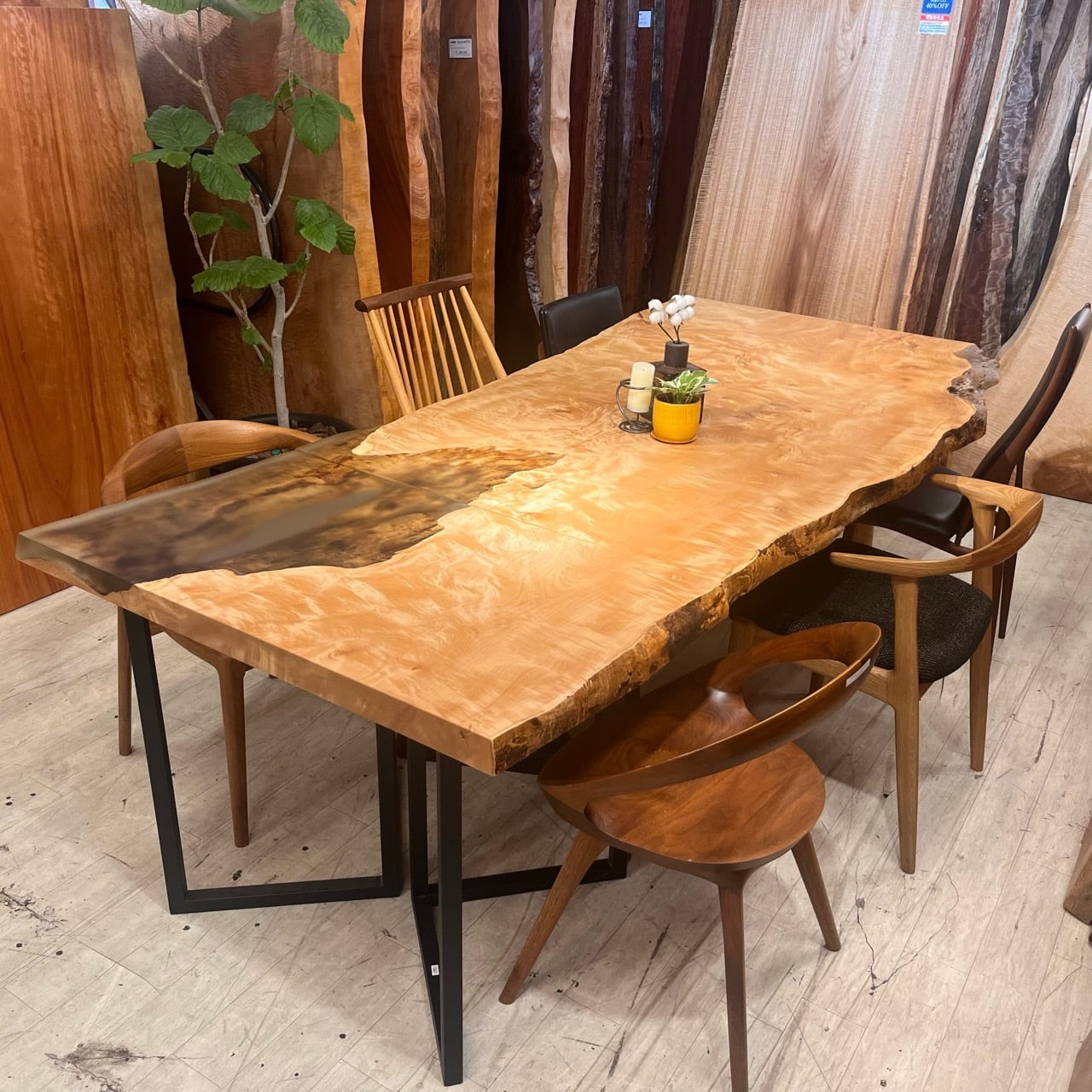 共板2枚セット】栃（トチ）_2460×990-1050-960×55_浅草本店_テーブル天