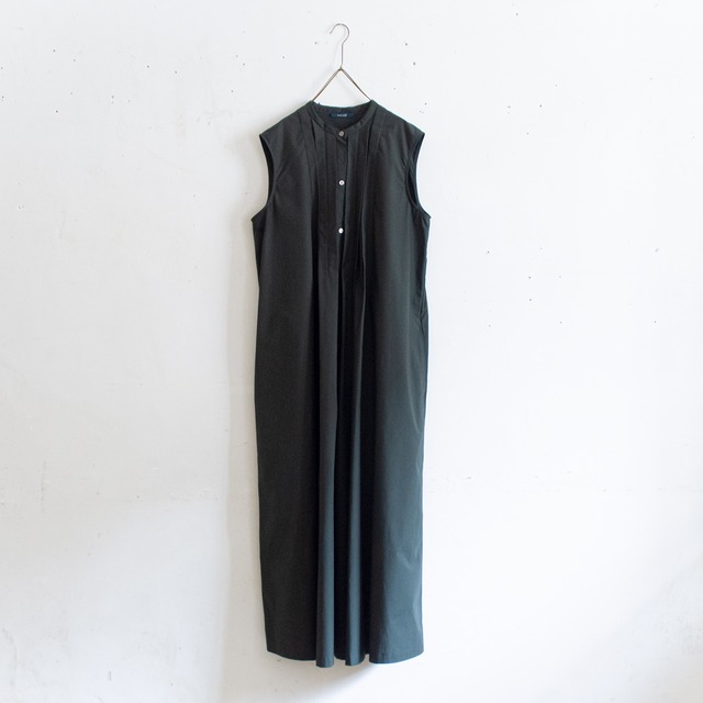 pin tuck sleeveless dress／cotton〈bottle green〉