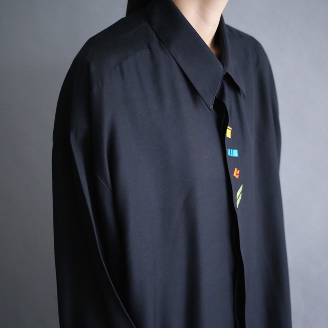 "刺繍" multi color embroidery fly-front minimal mode shirt