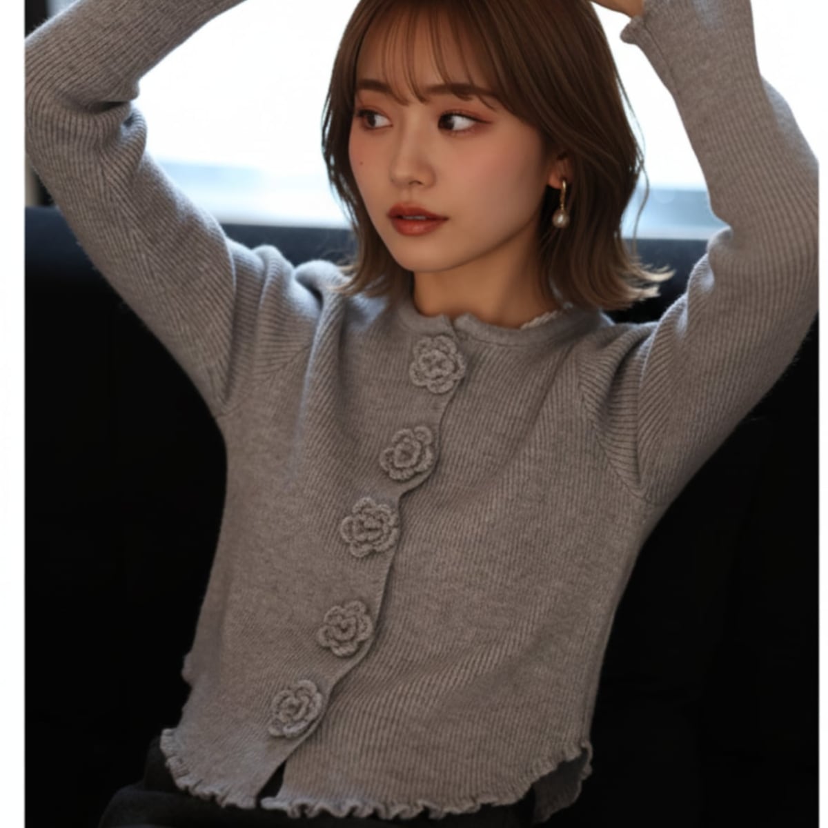 3D flower button cropped cardigan ch0058