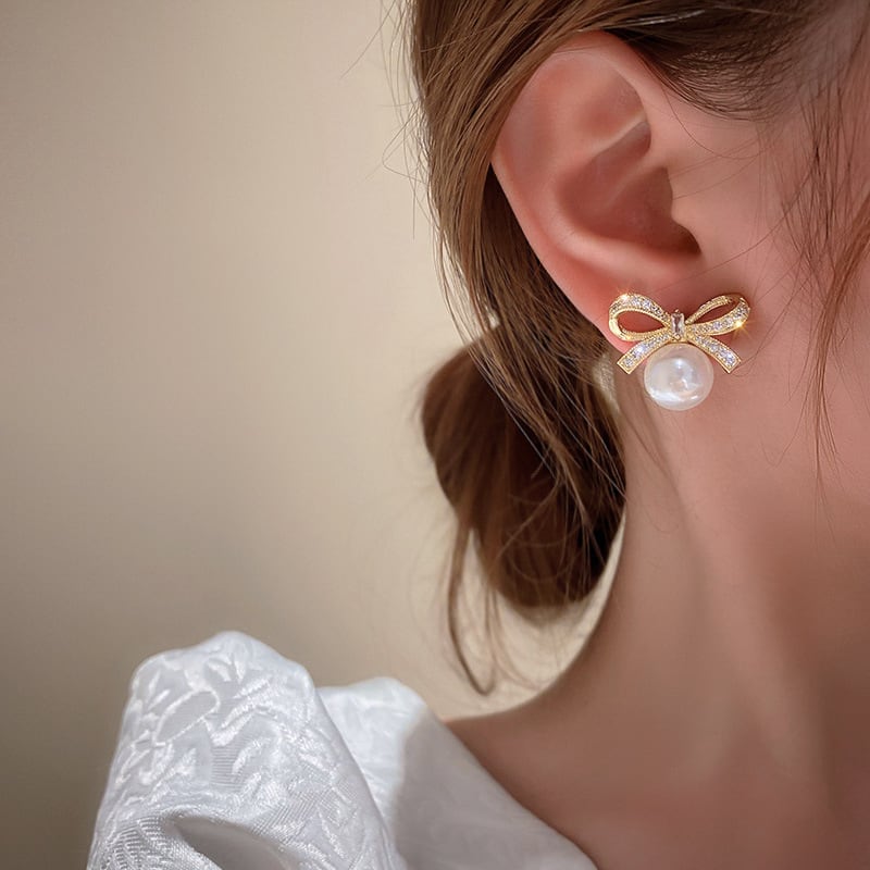 パヴェリボンパールピアス 1473 | Mimirie