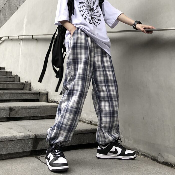 サマーワイドレッグパンツ レディースカジュアル格子柄スタンダード レトロ 夏物 ワイドパンツ ケッペル97415154926