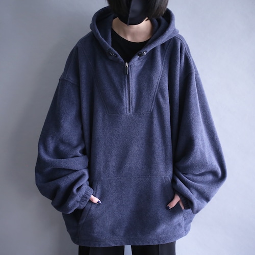 XXL over wide silhouette half-zip fleece parka